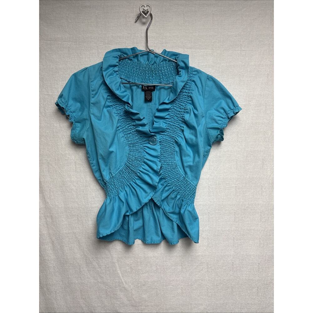 DFA New York 2 Pc Blue Ruffled Top & Multicolor Skirt - Size 14 - Picture 2 of 16